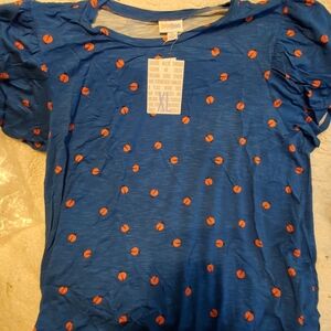 LuLaRoe Blue Shirt with Orange Ladybug Pattern